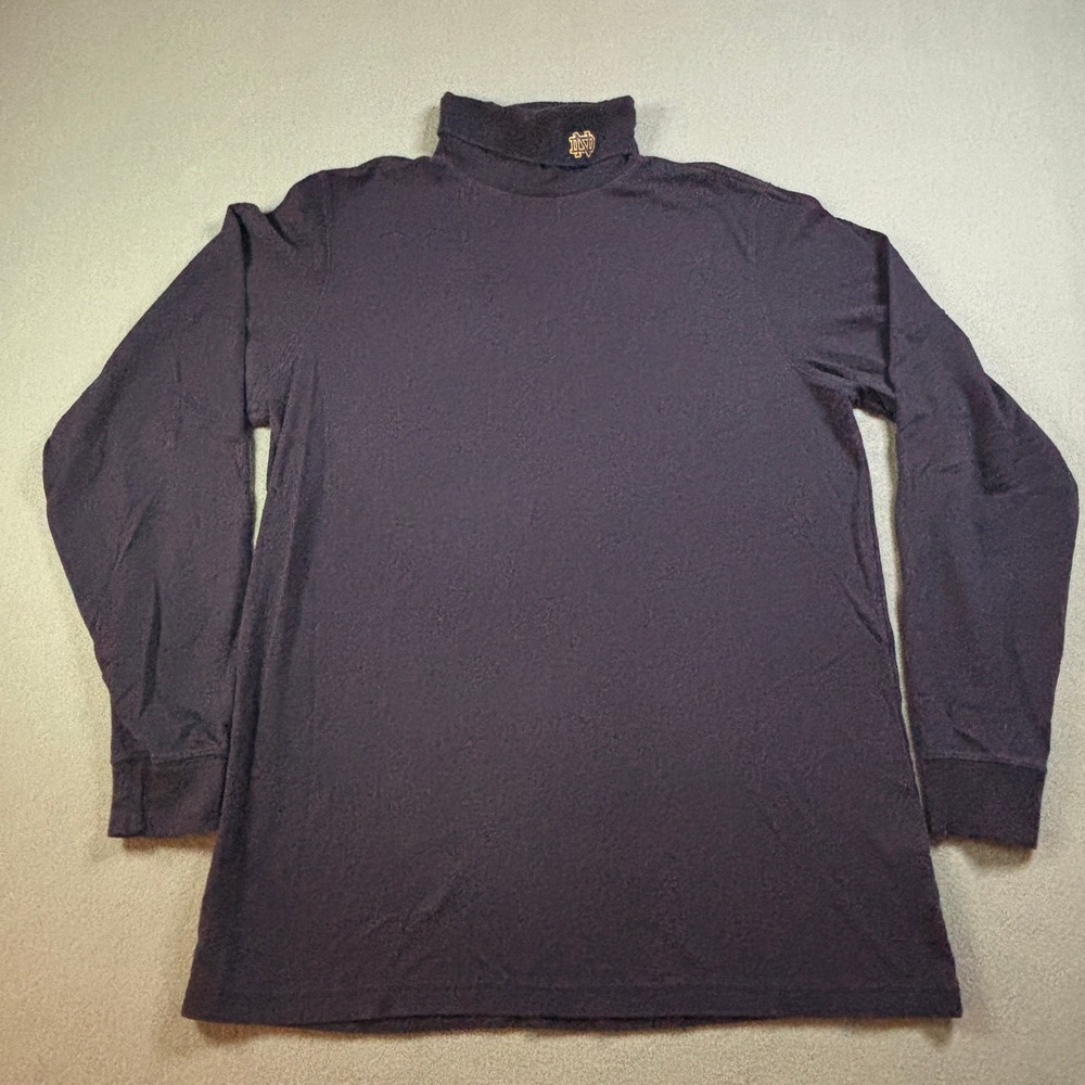 Lands End Notre Dame Turtleneck Shirt Mens L Tall Navy Blue Long Sleeve Cotton